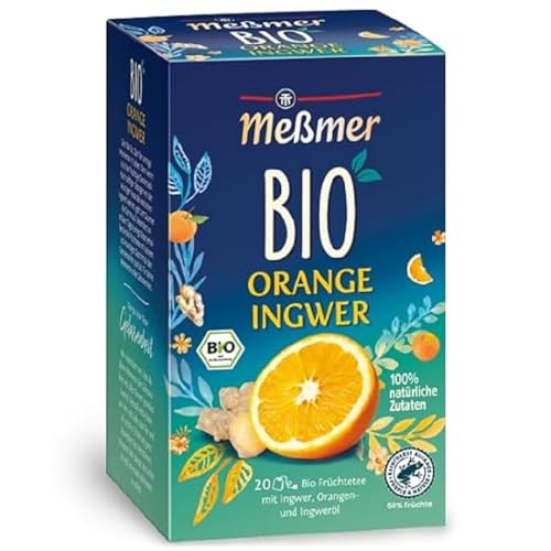 Meßmer Bio Orange Ingwer | Verfeinert mit natürlichem Fruchtöl | 100% natürliche Zutaten | 20 Teebeutel | Vegan | Glutenfrei | Laktosefrei von Meßmer