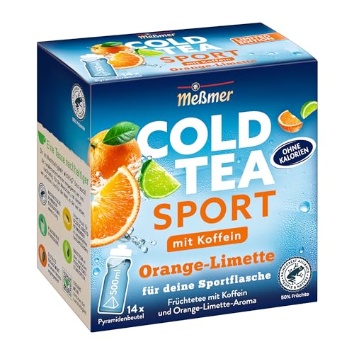 Meßmer Cold Tea Cold Tea Sport Orange-Limette | Limited Edition | mit Koffein | 14 Pyramidenbeutel | Glutenfrei | Laktosefrei | Vegan von Meßmer