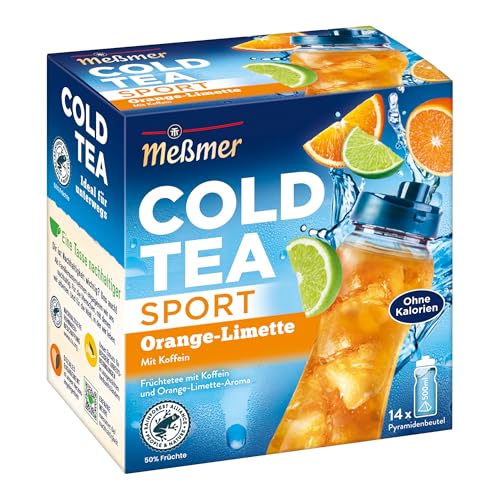 Meßmer Cold Tea Cold Tea Sport Orange-Limette | Limited Edition | mit Koffein | 14 Pyramidenbeutel | Glutenfrei | Laktosefrei | Vegan von Meßmer