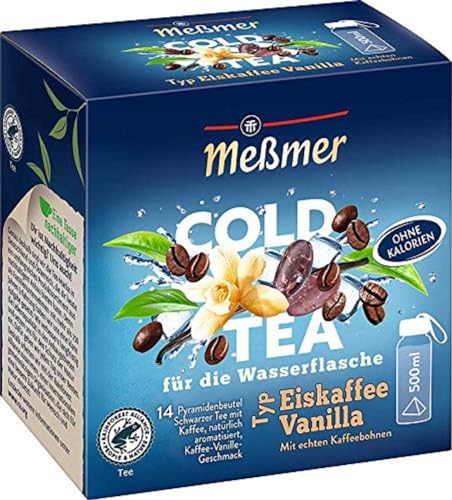 Meßmer Cold Tea Eiskaffee Vanilla | Für die Wasserflasche | mit echten Kaffeebohnen | ohne Zucker | ohne Kalorien | Alternative zu zuckerhaltigen Getränken wie Limonade oder Saft | 14 Pyramidenbeutel von Meßmer
