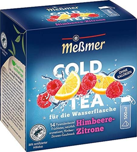 Meßmer Cold Tea Himbeere-Zitrone| Für die Wasserflasche | ohne Zucker | ohne Kalorien | Alternative zu zuckerhaltigen Getränken wie Limonade oder Saft | 14 Pyramidenbeutel von Meßmer