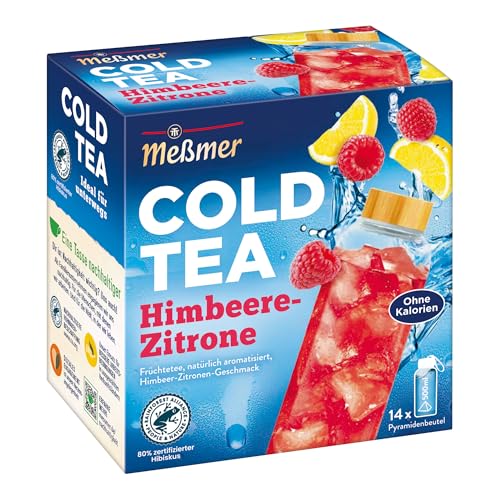 Meßmer Cold Tea Himbeere-Zitrone| Für die Wasserflasche | ohne Zucker | ohne Kalorien | Alternative zu zuckerhaltigen Getränken wie Limonade oder Saft | 14 Pyramidenbeutel von Meßmer