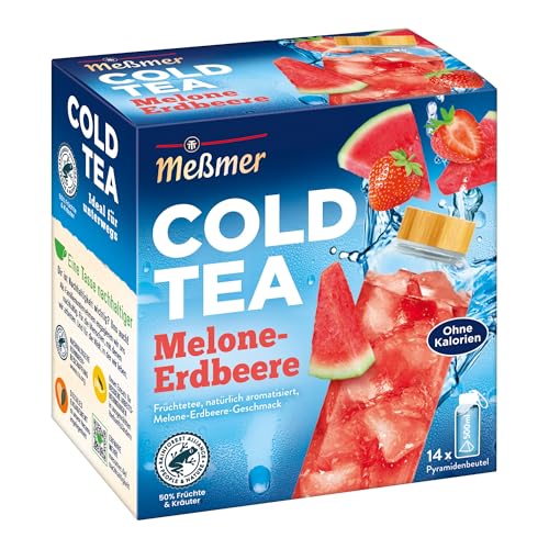 Meßmer Cold Tea Melone-Erdbeere | Belebe dein Wasser mit dem spritzigen Geschmack | ohne Zucker | ohne Kalorien | Alternative zu zuckerhaltigen Getränken wie Limonade oder Saft | 14 Pyramidenbeutel von Meßmer