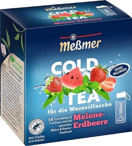 Meßmer Cold Tea Melone-Erdbeere | Belebe dein Wasser mit dem spritzigen Geschmack | ohne Zucker | ohne Kalorien | Alternative zu zuckerhaltigen Getränken wie Limonade oder Saft | 14 Pyramidenbeutel von Meßmer