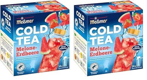 Meßmer Cold Tea Melone-Erdbeere | Belebe dein Wasser mit dem spritzigen Geschmack | ohne Zucker | ohne Kalorien | Alternative zu zuckerhaltigen Getränken wie Limonade oder Saft | 14 Pyramidenbeutel von Meßmer