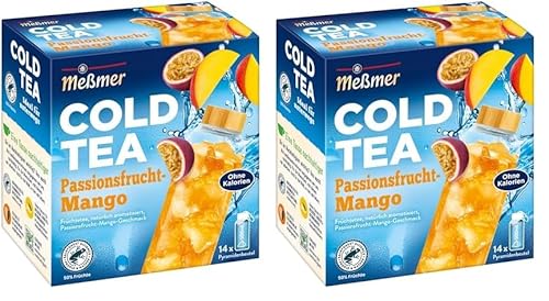 Meßmer Cold Tea Passionsfrucht-Mango | Belebe dein Wasser mit dem spritzigen Geschmack | ohne Zucker | ohne Kalorien | Alternative zu zuckerhaltigen Getränken wie Limonade | 14 Pyramidenbeutel von Meßmer