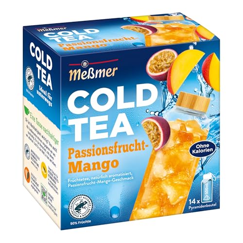 Meßmer Cold Tea Passionsfrucht-Mango | Belebe dein Wasser mit dem spritzigen Geschmack | ohne Zucker | ohne Kalorien | Alternative zu zuckerhaltigen Getränken wie Limonade | 14 Pyramidenbeutel von Meßmer