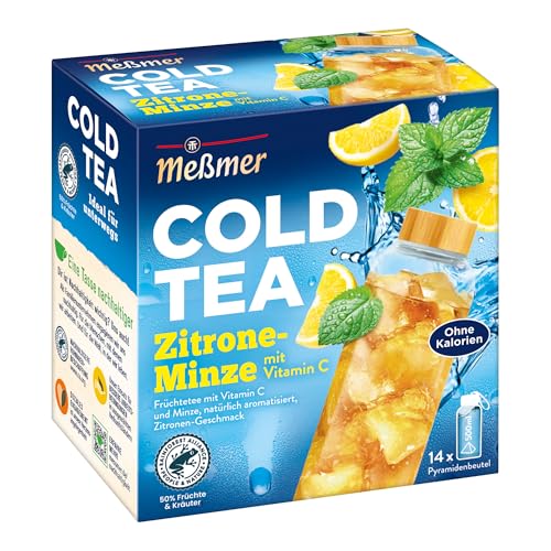 Meßmer Cold Tea Zitrone-Minze | Belebe dein Wasser mit dem spritzigen Geschmack | ohne Zucker | ohne Kalorien | Alternative zu zuckerhaltigen Getränken wie Limonade oder Saft | 14 Pyramidenbeutel von Meßmer