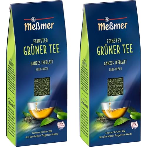 Meßmer Feinster Grüner Tee | Ganzes Teeblatt | 150 g | herb-frisch | Vegan | Glutenfrei | Laktosefrei (Packung mit 2) von Meßmer