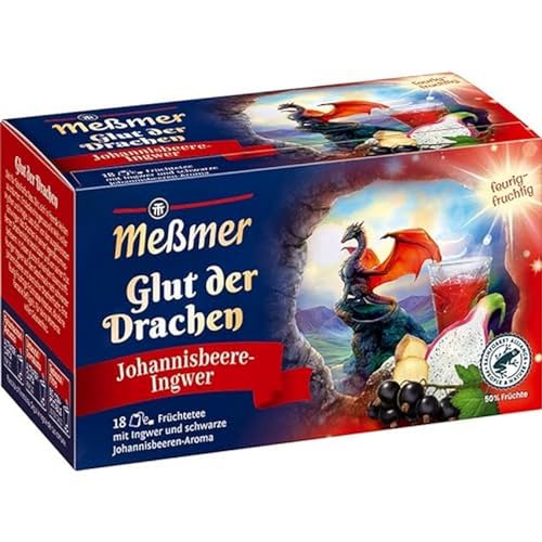 Meßmer Glut der Drachen | Johannisbeere-Ingwer | Online Exklusiv | 18 Teebeutel | Vegan | Glutenfrei | Laktosefrei von Meßmer