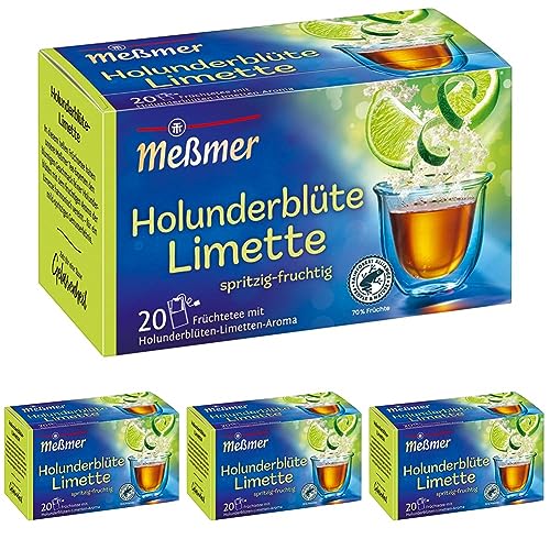 Meßmer Holunderblüte-Limette | 20 Teebeutel | Vegan | Glutenfrei | Laktosefrei (Packung mit 4) von Meßmer