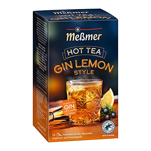 Meßmer Hot Tea Gin Lemon Style | mit 6% echtem Alkohol verfeinert | unter 0,5 vol% im zubereiteten Teeaufguss | 18 Teebeutel | Glutenfrei | Laktosefrei | Vegan von Meßmer