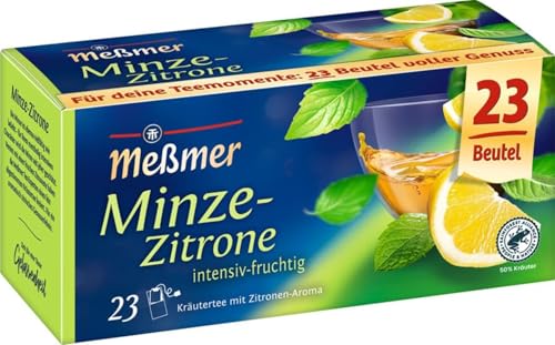 Meßmer Minze-Zitrone | 23 Teebeutel | Intensiv-frisch | Vegan | Glutenfrei | Laktosefrei von Meßmer