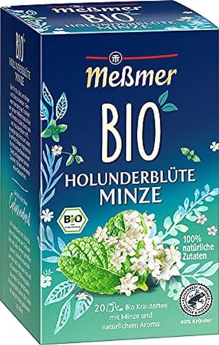 Meßmer Bio Holunderblüten Minze | 100% natürliche Zutaten | 20 Teebeutel | Vegan | Glutenfrei | Laktosefrei von Meßmer