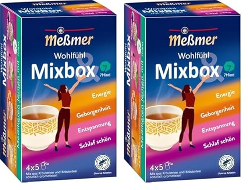 Meßmer Wohlfühltee Mixbox | 20 Teebeutel | 5x Energie | 5x Geborgenheit | 5x Entspannung | 5x Schlaf schön | ein Mix aus Kräutertees der Meßmer Wohlfühlrange (Packung mit 2) von Meßmer