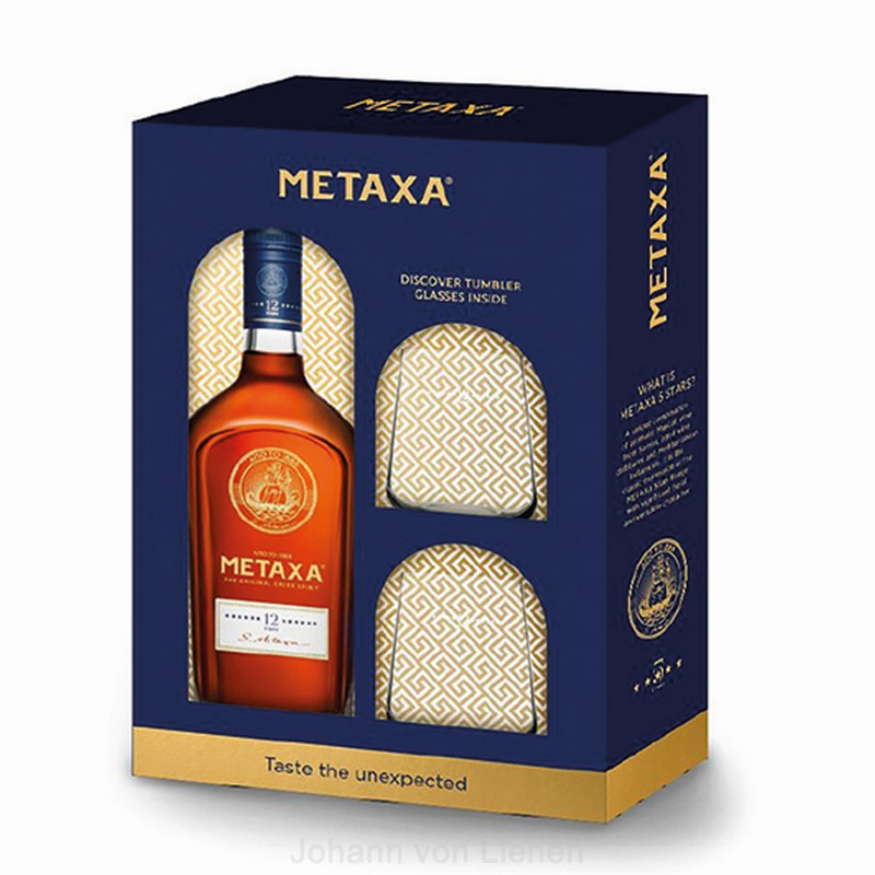 Metaxa 12 Sterne Geschenkverpackung mit 2 Gläsern 0,7 L 40% vol Metaxa 12 Sterne Geschenkverpackung mit 2 Gläsern 0,7 L 40% vol von Metaxa