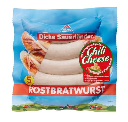 Rostbratwurst "Dicke Sauerländer" Chili Cheese Metten - 2x5x90g - SPARPACK - Knackig, Lecker, Spicy Rostbratwurst "Dicke Sauerländer" Chili Cheese Metten - 2x5x90g - SPARPACK - Knackig, Lecker, Spicy von Metten