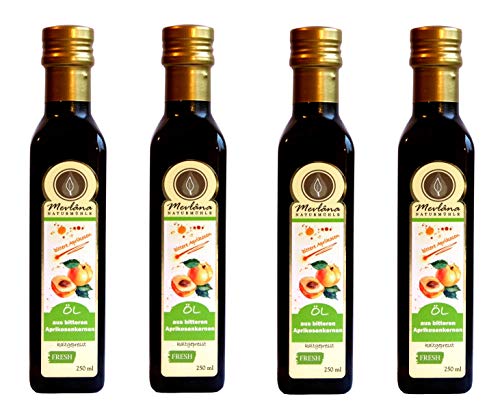 Aprikosenkernöl aus bitteren Kernen 4 x 250 ml schonend kalt und frisch gepresst Aprikosenkernöl aus bitteren Kernen 4 x 250 ml schonend kalt und frisch gepresst von Mevlâna Naturmühle
