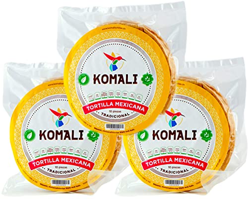 Komali Gelbe Maistortillas Mexikanische Tortilla - (Pack von 3) je 250g / 15cm / 10 Stück - 100% Mais Tortillas, Tortillas de Maiz von mexhaus