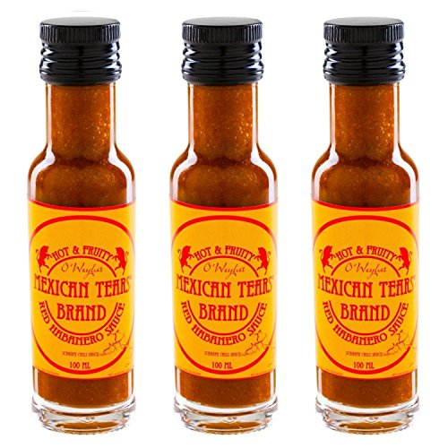 Mexican Tears® - Red Habanero Sauce - 3er Pack, scharfe Sauce aus Chili & Meersalz, perfekt als Grill-Zubehör für BBQ Sauce, Pulled Pork & zum Aufpeppen von Chicken Wings [3x100ml Chilisauce] von Mexican Tears