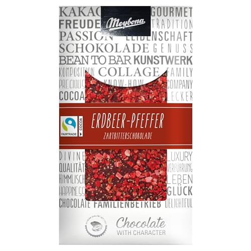 Meybona Collage Zartbitter-Schokolade | Erdbeer Pfeffer | 50% Fairtrade Kakao | Manufaktur aus Deutschland | Bean to Bar | Edel-Schokoladen Geschenk 100g von Meybona