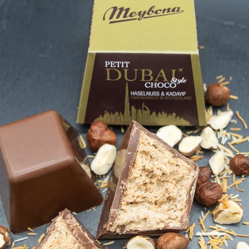 Meybona Petit Dubai Style Choco Premium Hazelnut Schokolade mit feiner Haselnusscreme und knuspriger Kadayif-Füllung 5 x 45g von Meybona