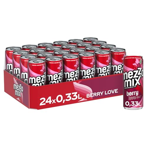 Mezzo Mix Berry Love - prickelnd-erfrischendes Mischgetränk mit Cola- und Beerengeschmack passend zum Valentinstag - Softdrink in Einweg Dosen (24 x 330 ml) von Mezzo Mix