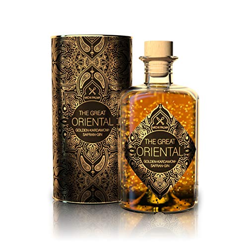 Michi Palma | The Great Oriental Golden-Cardamom-Saffron (1 x 0.5 l) | Premium Spirituose auf Gin-Basis | Mit 23 Karat reinem Blattgold und edler Geschenkverpackung | Goldene Gin-Geschenkidee von Michi Palma