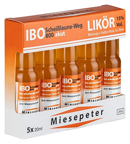 Miesepeter Likör Minis - IBO Scheißlaune-Weg 800 akut (Maracuja + Vodka, 5 x 20ml) von Miesepeter
