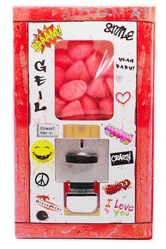 Retro Kaugummiautomaten-Schachtel - Süßigkeiten Box mit nostalgie Süßigkeiten von früher | Retro Süßigkeiten aus der Kindheit | Retro Geschenk - Weihnachten, Geburtstag (Classic, Süße Erdbeeren) von Miesepeter