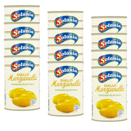 Solania Giallo (gelbe) Marzanella Tomaten in der Dose, 12x400g. 100% Italien. Vorteilspackung von MIGASE