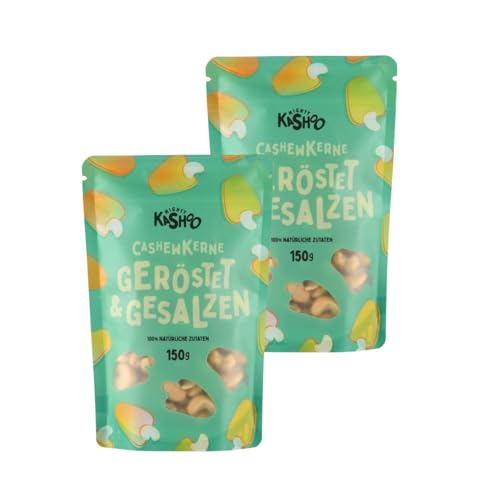 Mighty Kashoo® Cashewkerne 2 x 150g Packung – Geröstet + Gesalzen - Würzige Cashews – Knuspriger Protein-Snack - pflanzliches Eiweiß und gesunde Fette von Mighty Kashoo
