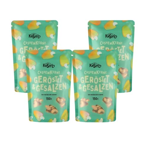 Mighty Kashoo® Cashewkerne 4 x 150g Packung – Geröstet + Gesalzen - Würzige Cashews – Knuspriger Protein-Snack - pflanzliches Eiweiß und gesunde Fette von Mighty Kashoo