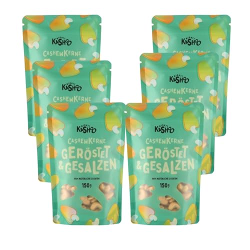 Mighty Kashoo® Cashewkerne Geröstet + Gesalzen - 6 x 150g Packung – Würzige Cashews geröstet mit Chili & Paprika – Knuspriger Protein-Snack - pflanzliches Eiweiß und gesunde Fette von Mighty Kashoo