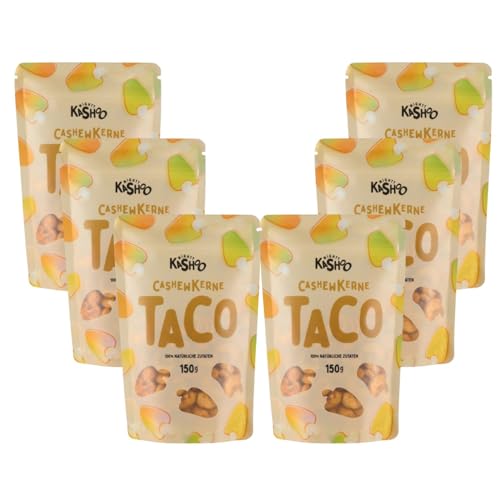 Mighty Kashoo® Cashewkerne Tacostyle 6 x 150g Packung – Würzige Cashews geröstet mit Chili & Paprika – Knuspriger Protein-Snack - pflanzliches Eiweiß und gesunde Fette von Mighty Kashoo