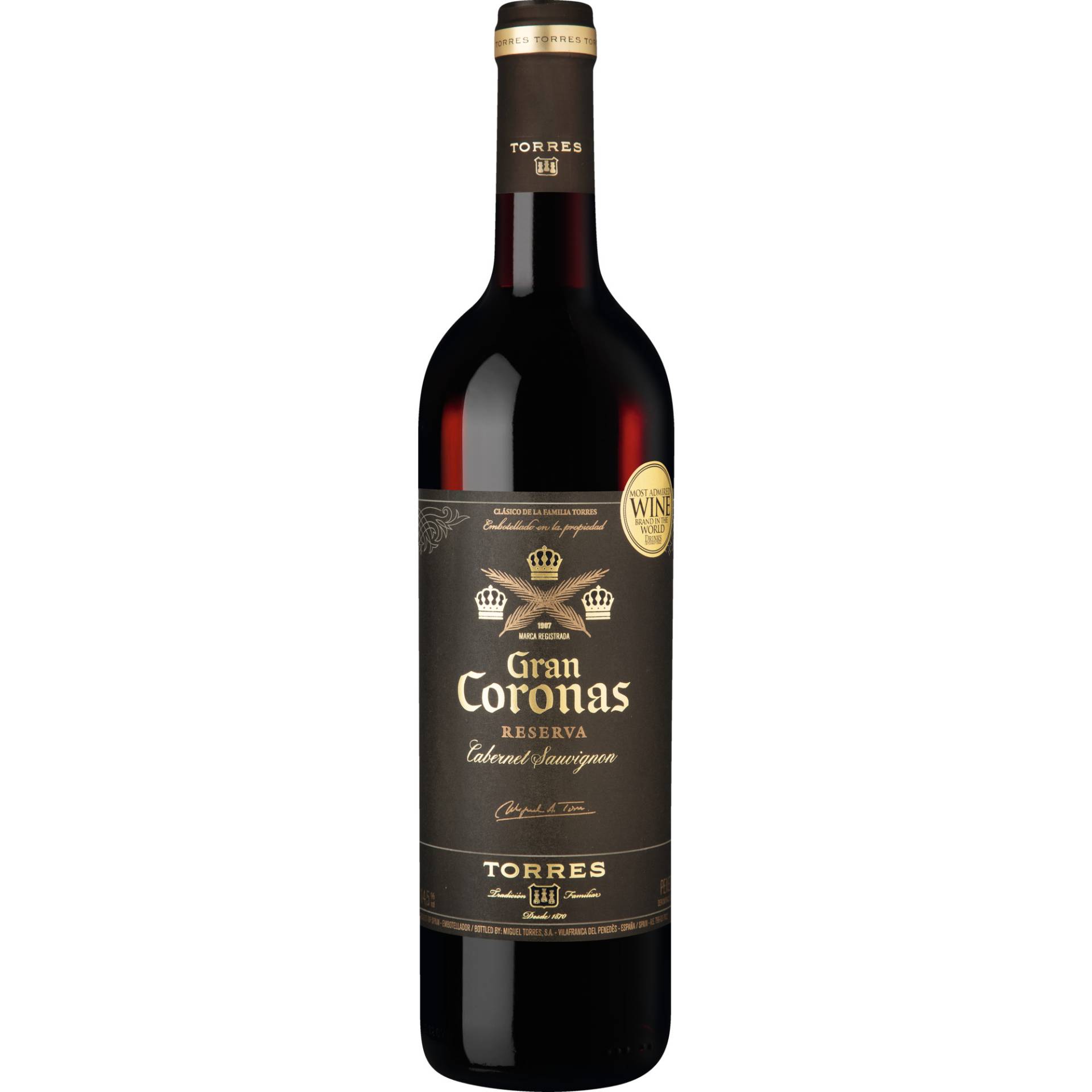 Gran Coronas Reserva Cabernet Sauvignon, Penedès DO, Katalonien, 2018, Rotwein von Miguel Torres S.A., 08720 Vilafranca del Penedés, Spain