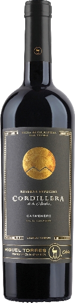 Miguel Torres. Cordillera Carmenere Reserva Especial Cachapoal Valley Jg. 2019 11 Monate in französischen Eichenholzfässern gereift von Miguel Torres.