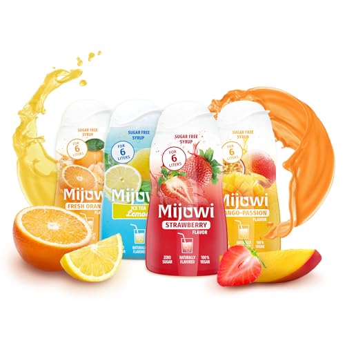 Mijuwi - Mixed Bundle gemischt Sirup zuckerfrei & kalorienarm 4x48ml - Ice Tea Lemon, Fresh Orange, Strawberry, Mango Passion - Getränkesirup für Wasser & mehr für bis zu 24l fruchtige Getränke Mijuwi - Mixed Bundle gemischt Sirup zuckerfrei & kalorienarm 4x48ml - Ice Tea Lemon, Fresh Orange, Strawberry, Mango Passion - Getränkesirup für Wasser & mehr für bis zu 24l fruchtige Getränke von Mijuwi