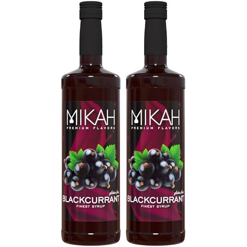 Mikah - Premium Flavors - Blackcurrant (Schwarze Johannisbeere) x2 | Sirup für Getränke und Desserts | Professionelle Verwendung | 2 Flaschen à 1 Liter (2 x 1000 ml) von Mikah
