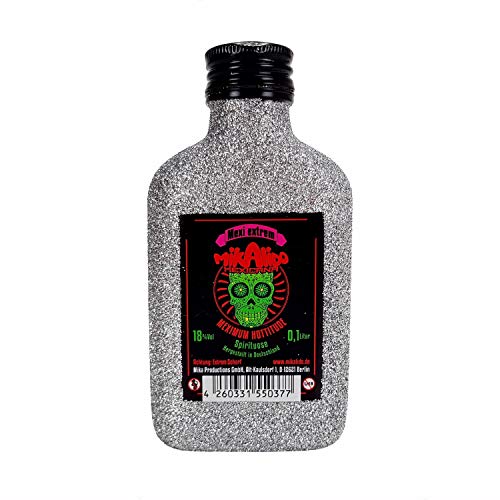Mikalido Mexicana Mexi extrem scharf Spirituose 0,1l (18% Vol) Blin Bling Glitzerflasche in silber -[Enthält Sulfite] von Mikalido-Mikalido