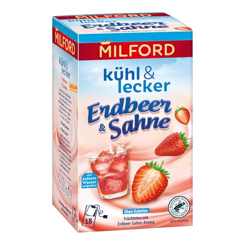 MILFORD kühl & lecker Erdbeer-Sahne | Früchtetee mit Erdbeer-Sahne-Aroma | 18 Teebeutel von Milford