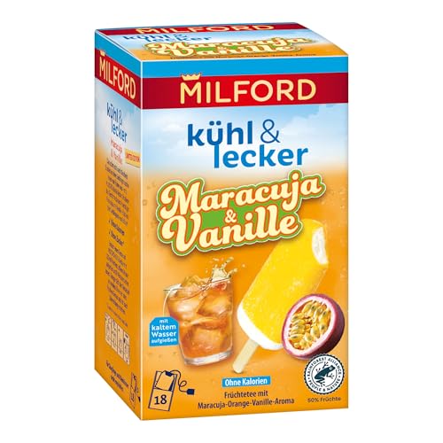 MILFORD kühl & lecker Maracuja-Vanille | Früchtetee mit Maracuja-Orange-Vanille-Aroma | 18 Teebeutel von Milford