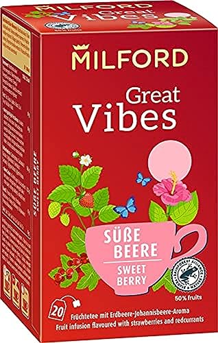 Milford Great Vibes | Süße Beere | Früchtetee mit Erdbeere-Johanisbeere-Aroma | 20 Teebeutel von Milford