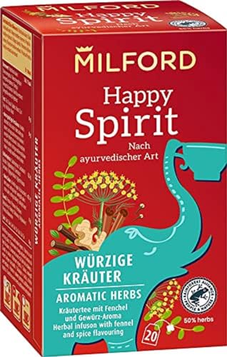 Milford Happy Spirit | Würzige Kräuter | Kräutertee mit Fenchel und Gewürz-Aroma | Nach ayurvedischer Art | 20 Teebeutel von Milford