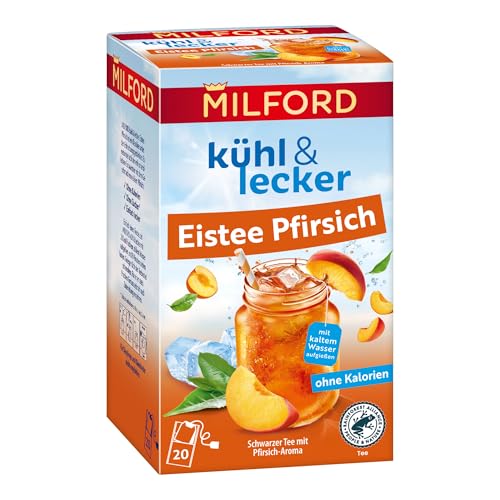 Milford kühl & lecker Eistee Pfirsich | Ohne Kalorien | Ohne Zucker | Laktosefrei | Glutenfrei | Vegan | 20 Teebeutel | 50 g von Milford