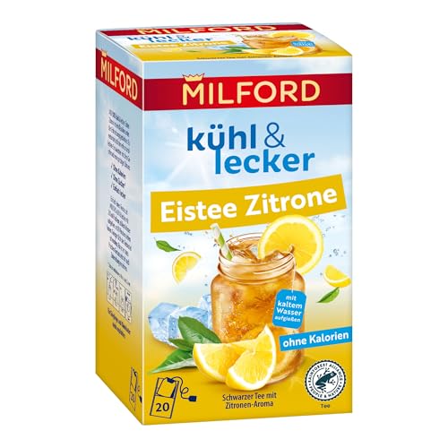 Milford kühl & lecker Eistee Zitrone | Ohne Kalorien | Ohne Zucker | Laktosefrei | Glutenfrei | Vegan | 20 Teebeutel | 50 g von Milford