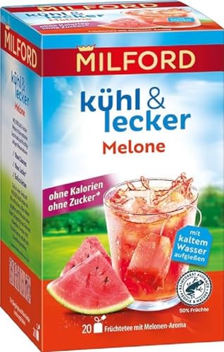 Milford kühl & lecker Melone | Ohne Kalorien | Ohne Zucker | Laktosefrei | Glutenfrei | Vegan | 20 Teebeutel | 50 g von Milford