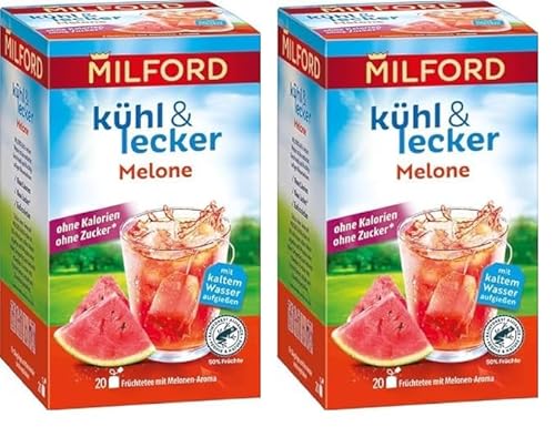 Milford kühl & lecker Melone | Ohne Kalorien | Ohne Zucker | Laktosefrei | Glutenfrei | Vegan | 20 Teebeutel | 50 g (Packung mit 2) von Milford