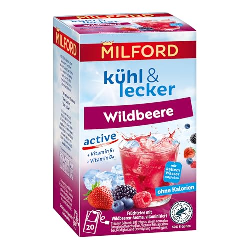 Milford kühl & lecker active Wildbeere | Ohne Kalorien | Ohne Zucker | Laktosefrei | Glutenfrei | Vegan | 20 Teebeutel |50 g von Milford