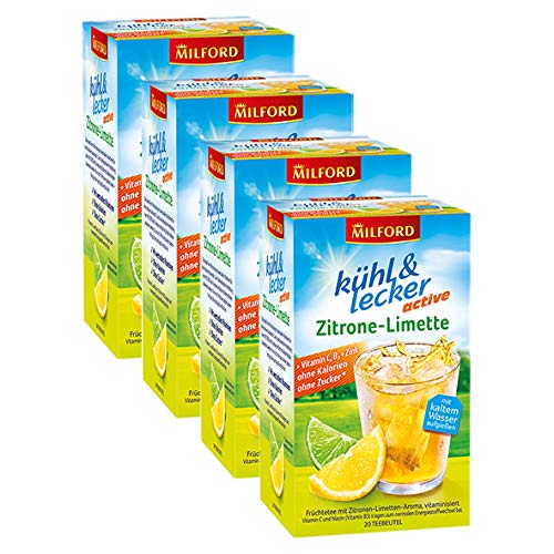 Milford kühl & lecker active Zitrone-Limette, 20 Teebeutel, 4er Pack von Milford